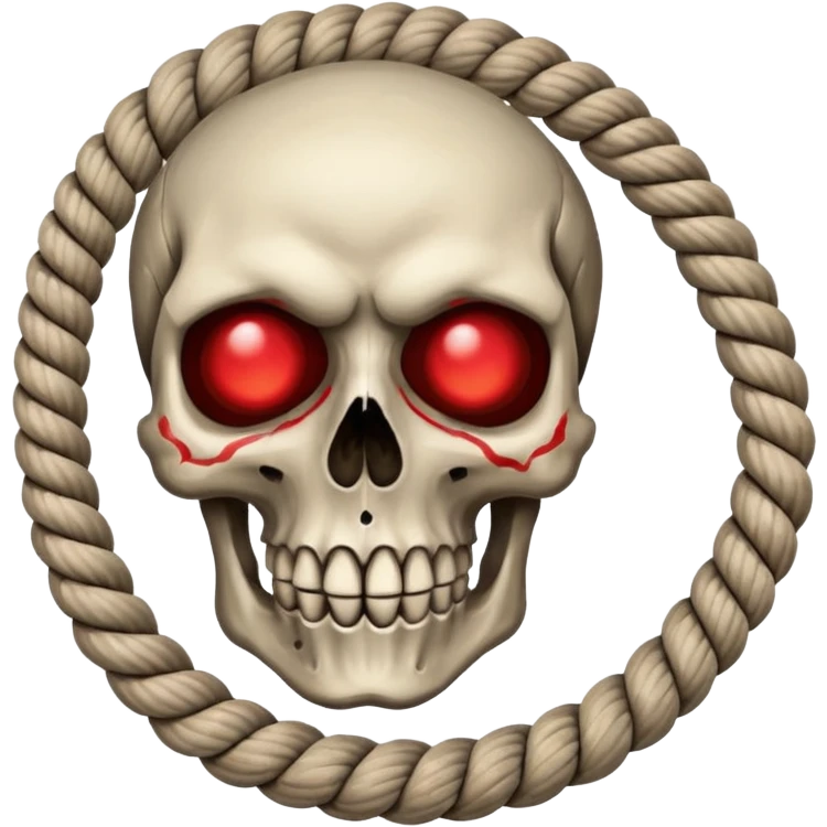 skull with red eyes, rope coiled around it emoji