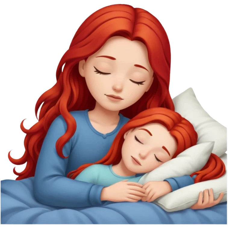 Red long hair girl sleeping in bed alone emoji