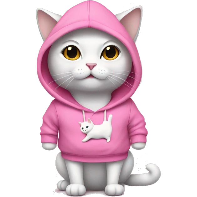 White cat with pink hoodie ad pink tutu dress emoji