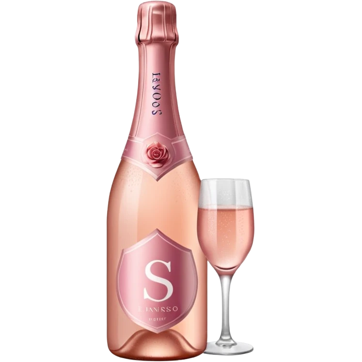 bottle of sparkling rosé with a rose logo on the label, angled to the left, no glass emoji