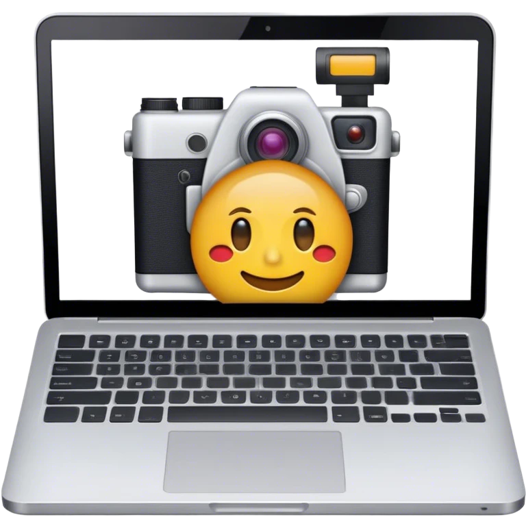 Create an emoji of blogging. The design should feature an open laptop or tablet with a visible blog post on the screen, showing text. Add a photo or video camera to symbolize multimedia content creation. Use modern, professional colors. No smiles. Make the background transparent. emoji