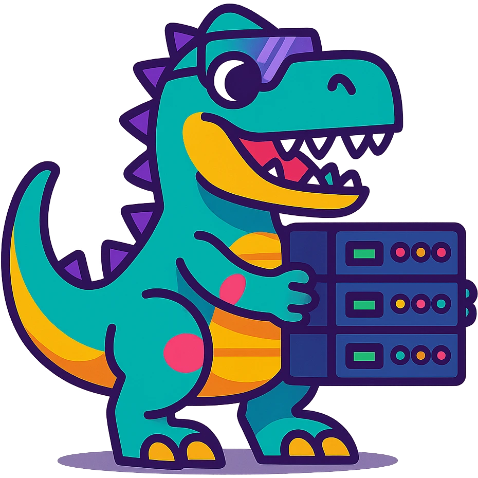techy and fun T-Rex dinosaur holding a server emoji