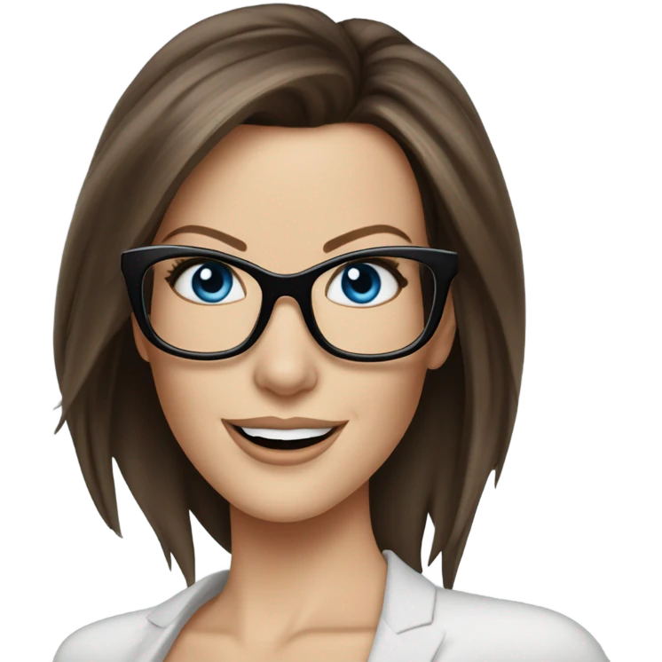 Kate Beckinsale, glasses, blue eyes happy elegant lifelike  emoji