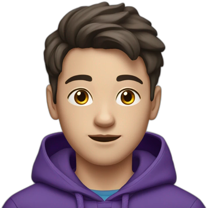 13 year old white boy fron The Netherlands with dark hair wearing jogging pants and a purple hoodie emoji
