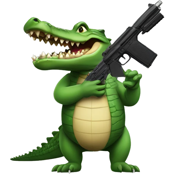 Crocodile with a gun and one human hand emoji