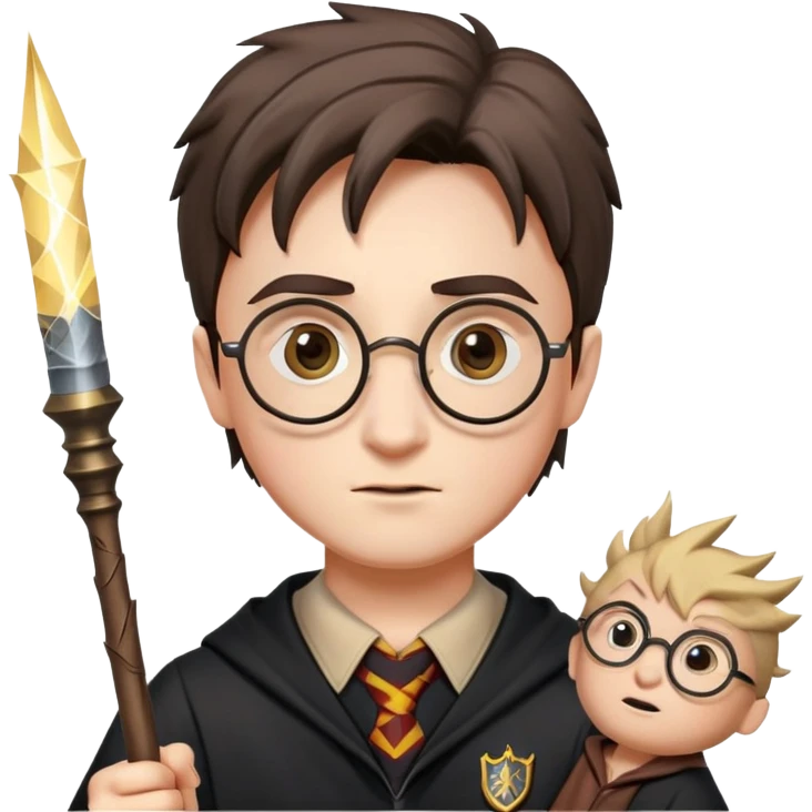 Harry Potter with glasses, lightning scar, and wand emoji