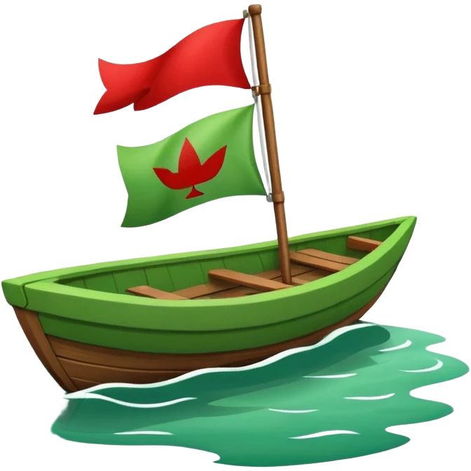 green boat in cartoon having a small place and a small red flag on it emoji