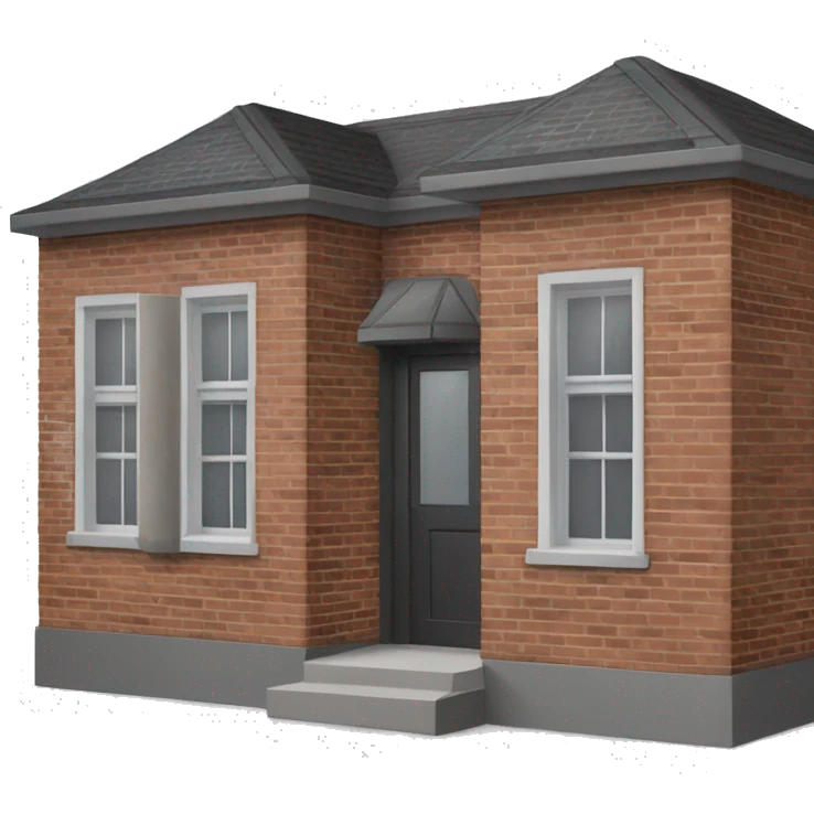 brick house with dark grey windows and grey flat roof emoji