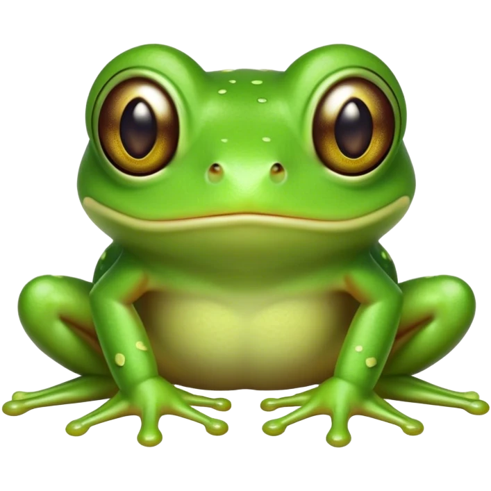Cinematic Cute Green Tree Frog Portrait Emoji, Head tilted playfully and inquisitively, featuring a charmingly compact form with vivid green, slightly textured skin, prominent sticky toe pads, and round, sparkling eyes full of playful wonder, Simplified yet irresistibly adorable features, highly detailed, glowing with a warm, inviting jungle glow, high shine, affectionate and lively, stylized with a touch of tropical whimsy, soft glowing outline, capturing the essence of a mischievous yet loving frog that seems as if it could hop out of the screen into your arms! emoji