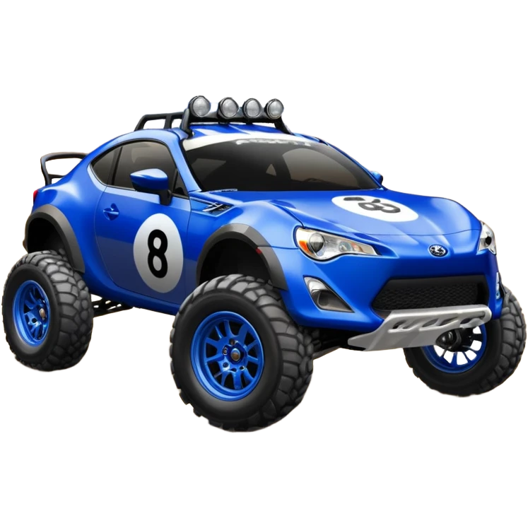 2013 scion fr-s ultramarine off road 4wd monster Baja dessert stadium racer number 86 with large mirror chromed wheels and wide long travel suspension  emoji