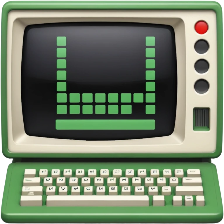 mac os icon code computer retro terminal, black, green white, numbers on the screen emoji