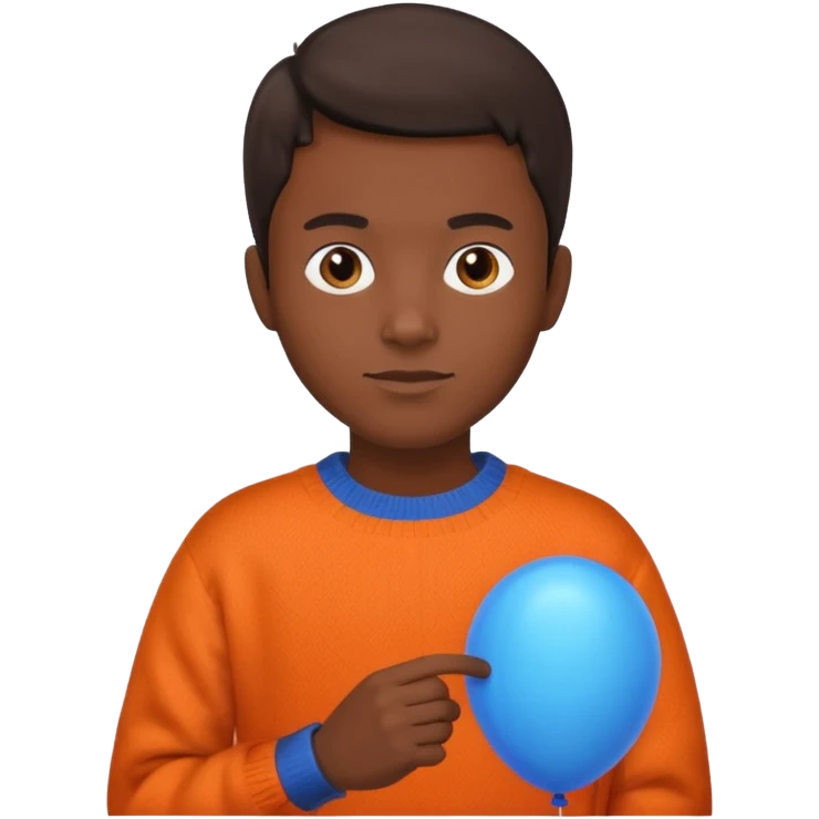 dark brown skin, orange sweater, hold blue balloon emoji