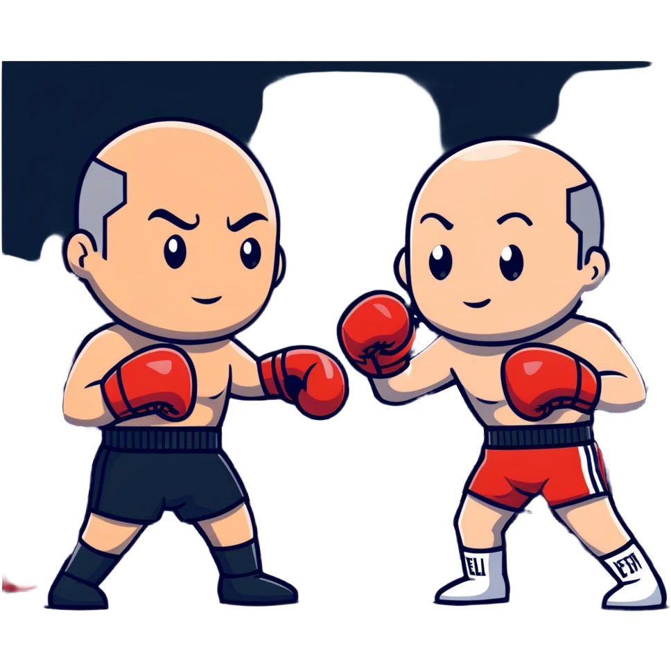 Jeff Bezos and Elon Musk in a boxing ring, cartoon style emoji