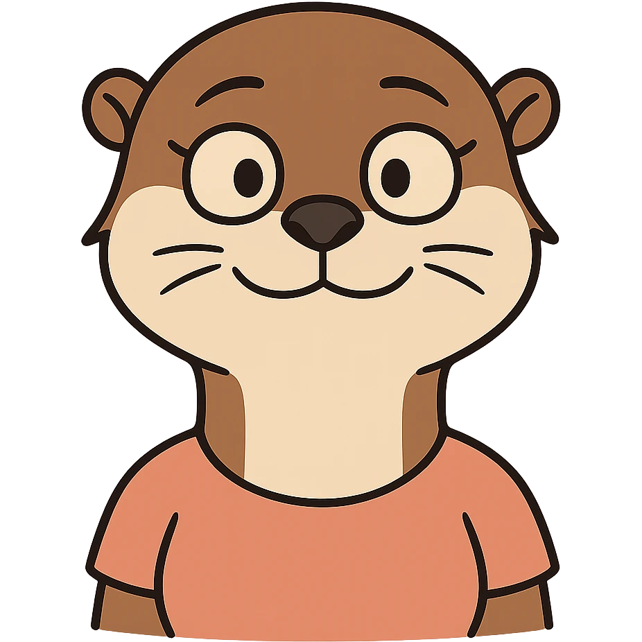 adorable female otter head, front view, cartoon style, solid color background emoji