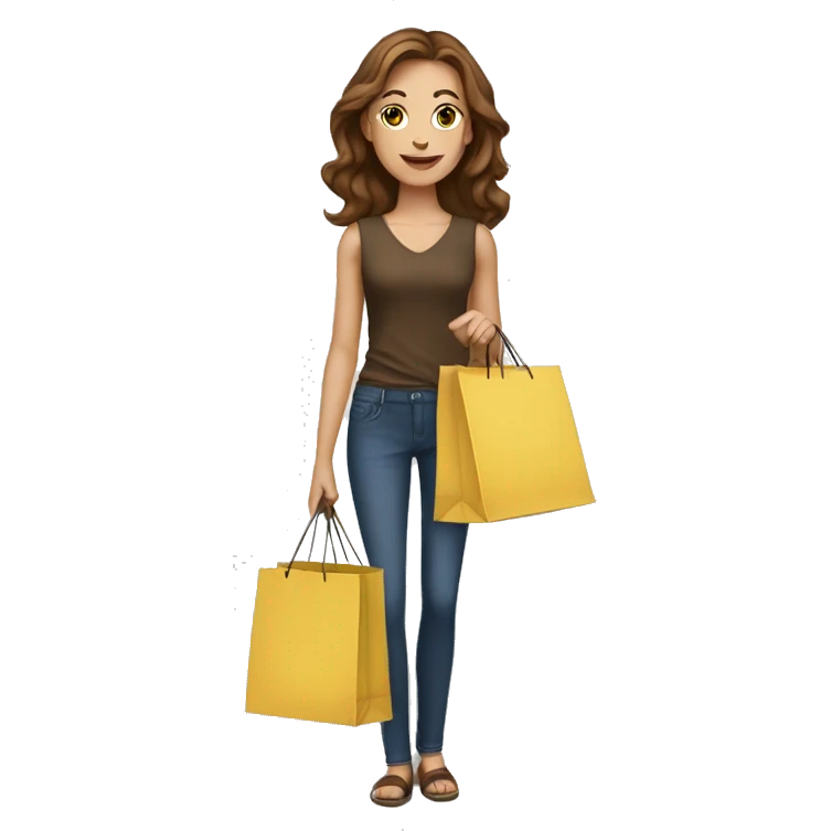 White woman with brown hair with shopping bags emoji