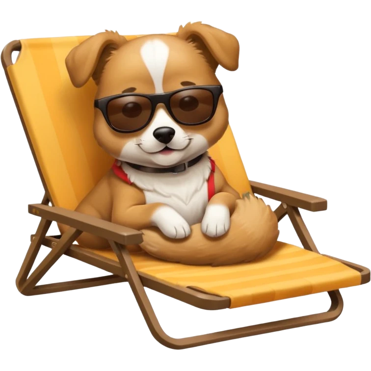 dog lying beside beach on chair with sunglasses emoji