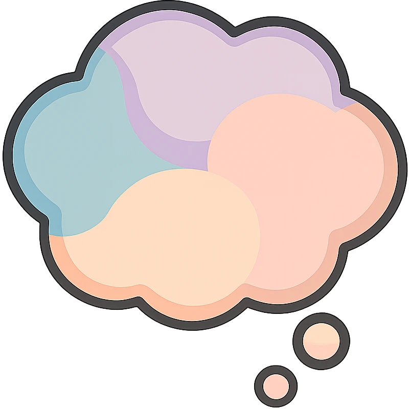 thought bubble of unusual shape, icon-color-outlined style, well detailed, detailed shadows and highlights, thin clean contours, soft rounded shapes, pastel palette #98B5BC, #B5B3C1, #C9A3C9, #E4C0CA, #F7DCD1, #F7C0AA, modern Japanese pop art and sticker aesthetics, soft lighting, transparent background emoji