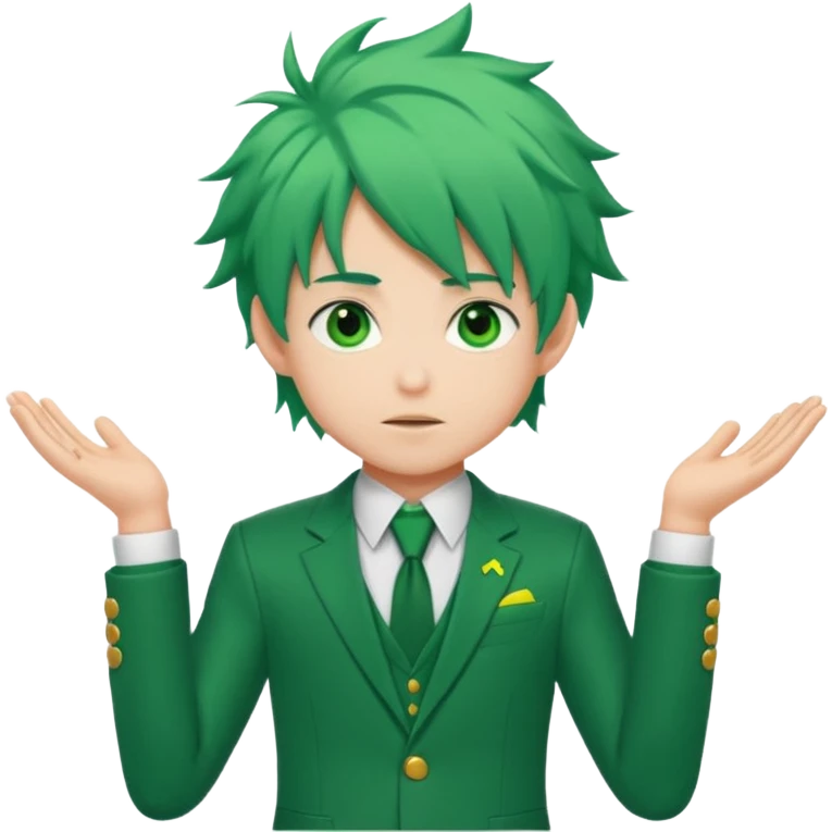 deku : boy anmie green hair green eyes in a ua suit with frenkles emoji