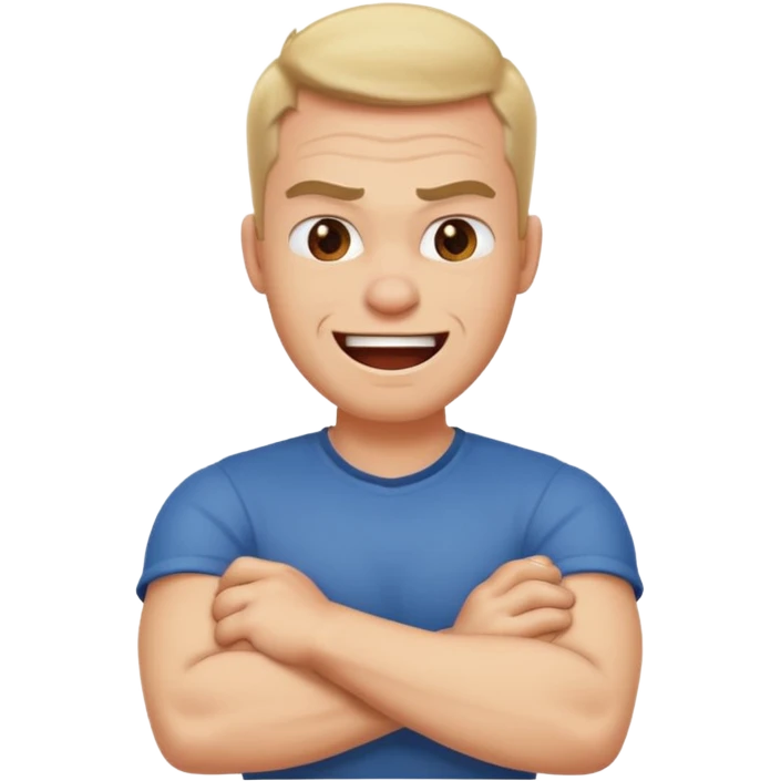 arms crossed around neck angry laughing guy emoji