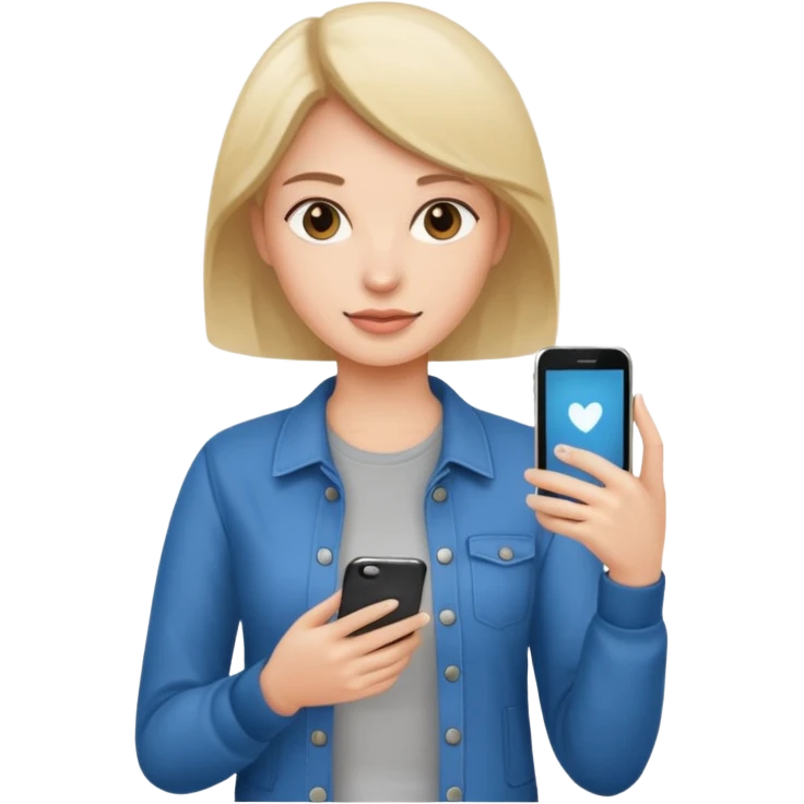 woman casual clothes holding one mobile phone emoji