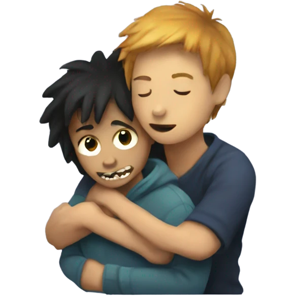 Female monster hugging human boy emoji