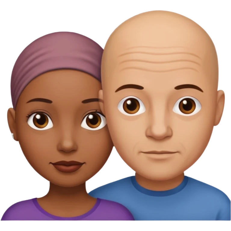Brown woman and bald man emoji