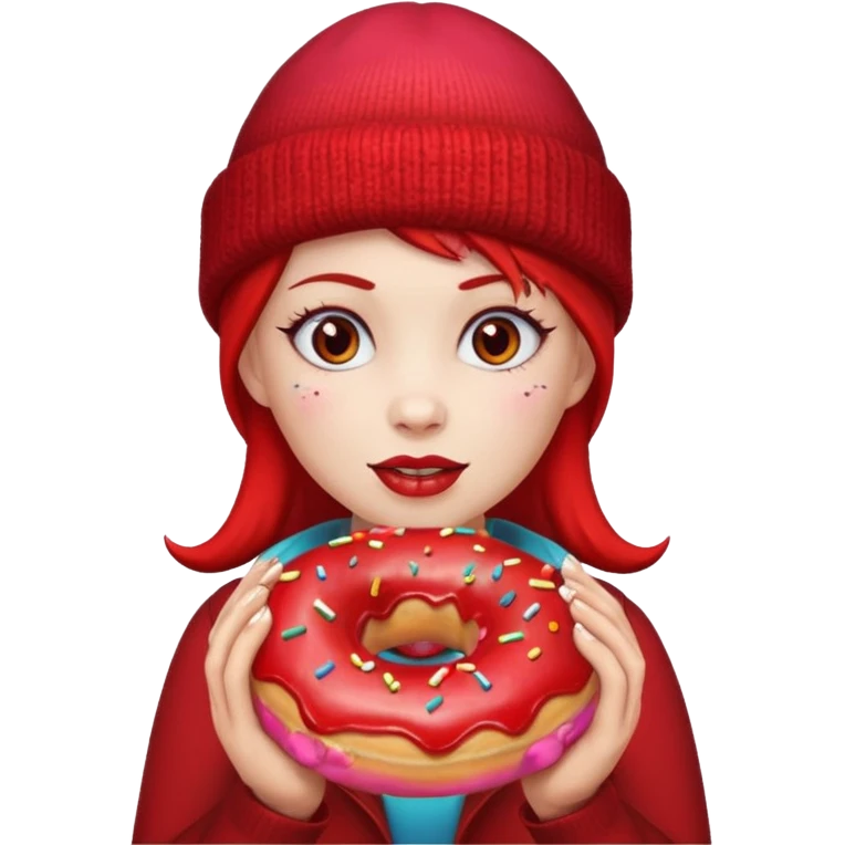 female devil wearing beanies holding donut emoji