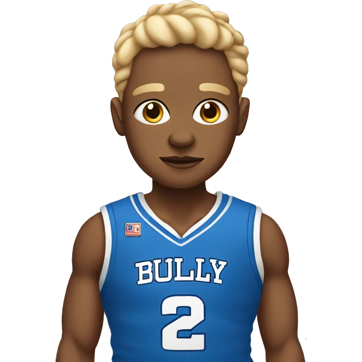 Micro bully wearing a blue basketball jersey  emoji