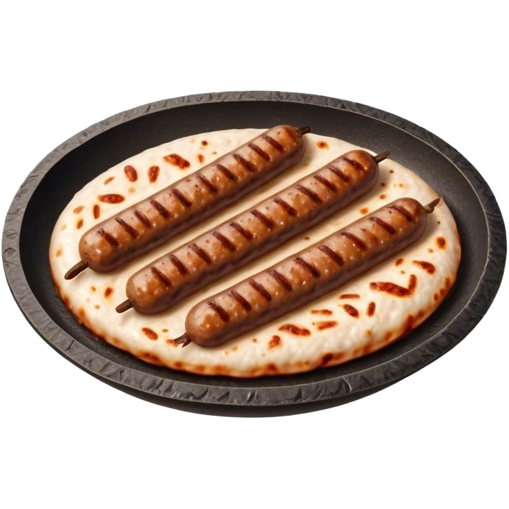 Cinematic Realistic Cevapi Dish Emoji, depicted as small, grilled minced meat sausages with a charred exterior rendered with lifelike textures and warm, savory lighting. emoji