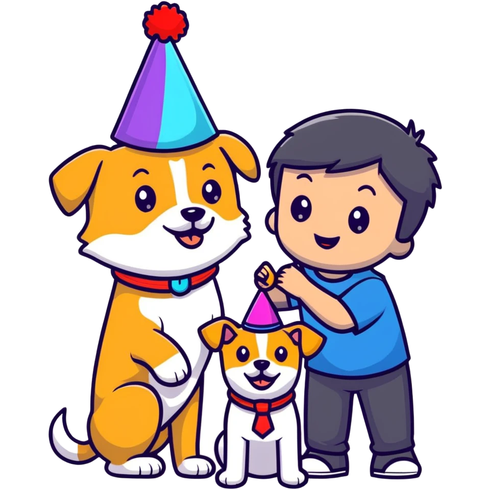 boy and his dog celebrating at party emoji