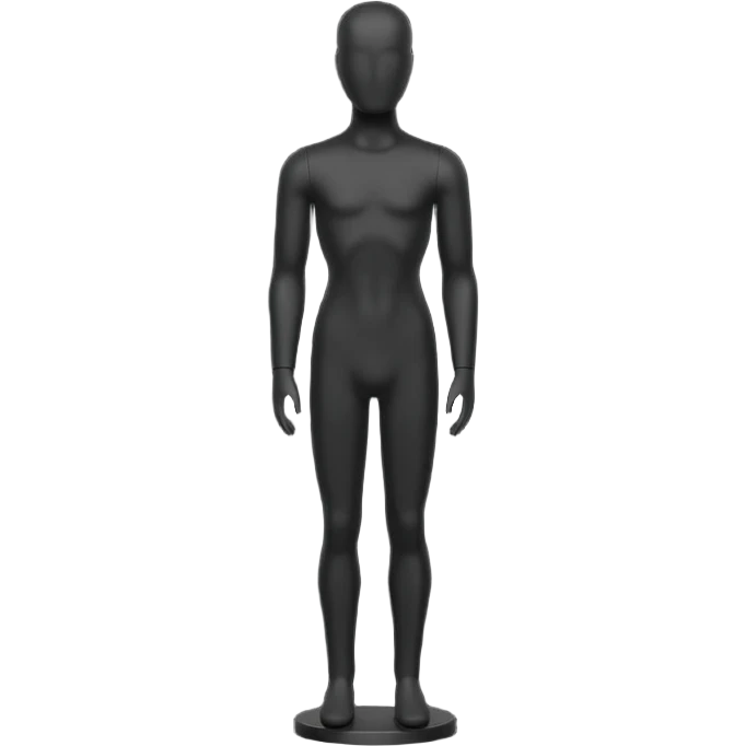 Minimalistic flat vector icon, iOS style, thin black contour on white background. Matte black mannequin in front of in 3D monochrome style. emoji