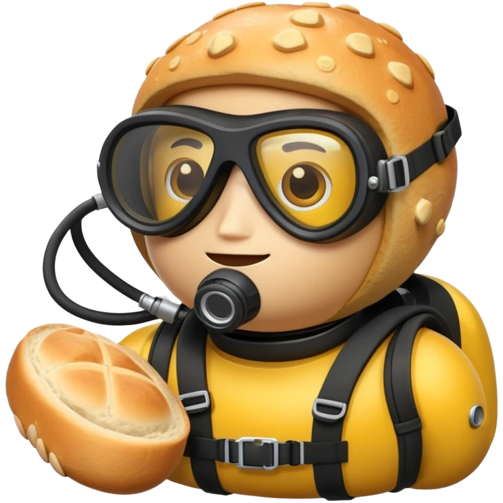 A bread roll in scuba diving gear emoji