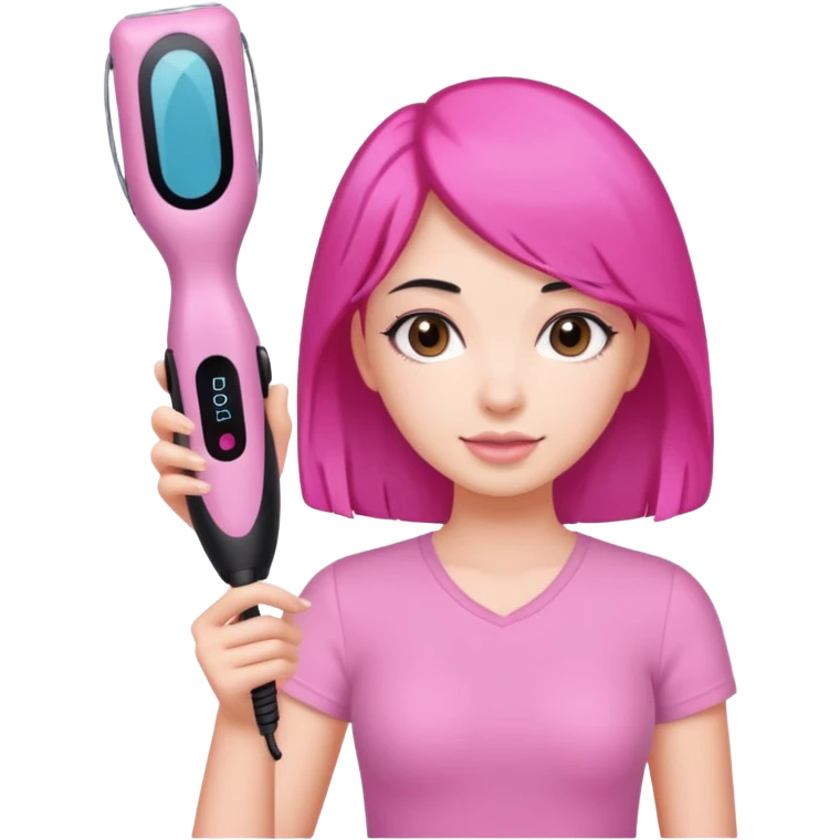 Girl in black hair holding a pink hair removal device  emoji