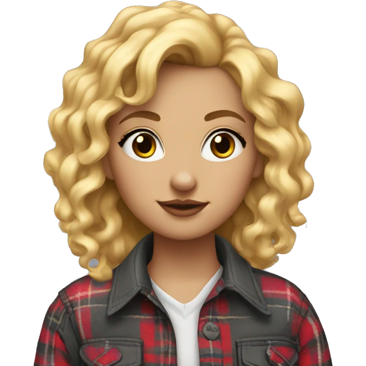 A girl with blond curls, piercing in the left nostril in the form of a ring. In a plaid shirt emoji