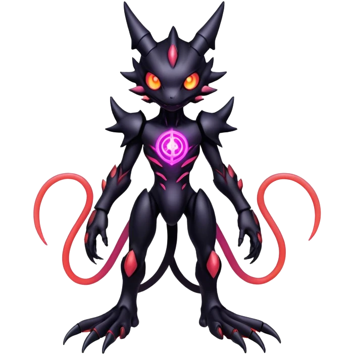 futuristic dark shadowy evil neon-glowing warm-colored Fakémon-Digimon-hybrid-creature (full body) emoji