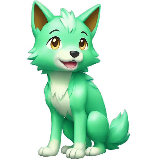 Cute Shy Shiny Light-Green Fakémon-Wolf-Pokémon Full Body emoji