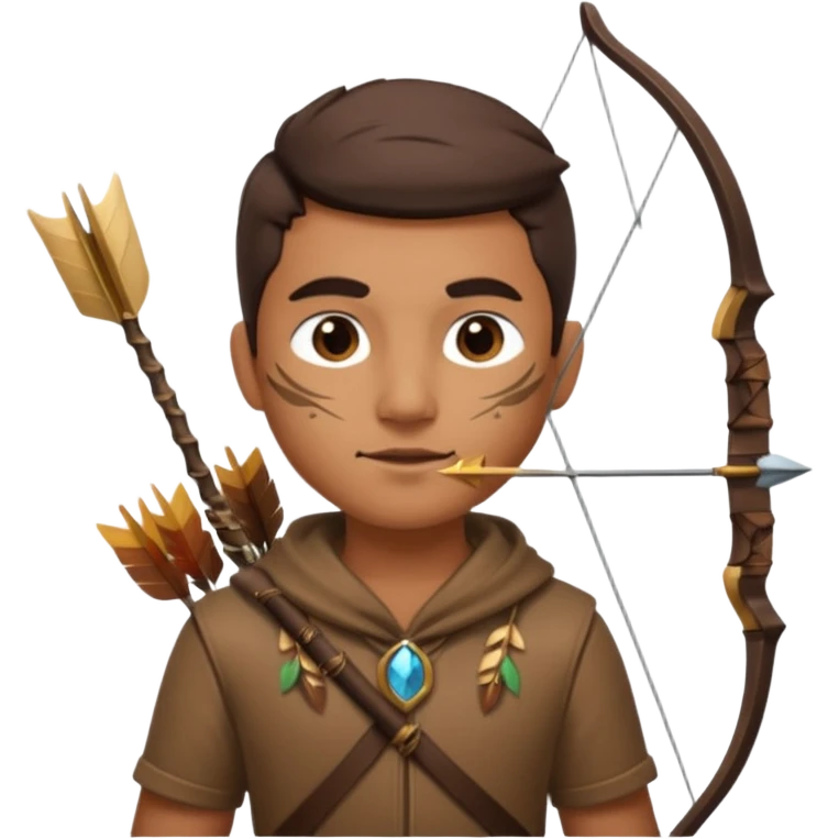 The classic hunter image with a bow and arrow on his back, dressed in brown with some animal made decorations emoji
