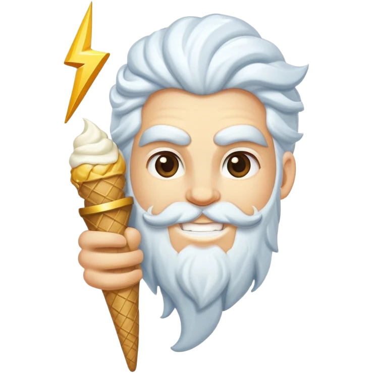 smiling Zeus with white ice cream and lightning bolt emoji