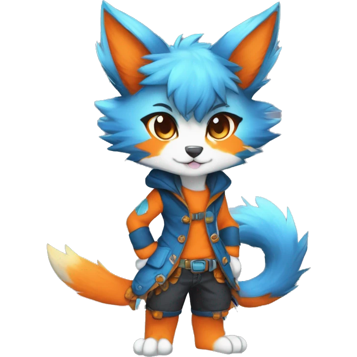 Anthro-Edgy-Cool-Blue-Orange-Contrast-Colors-Fantasy-Fur-Sona-Chibi-Shiny-Fakémon-Hybrid full body emoji