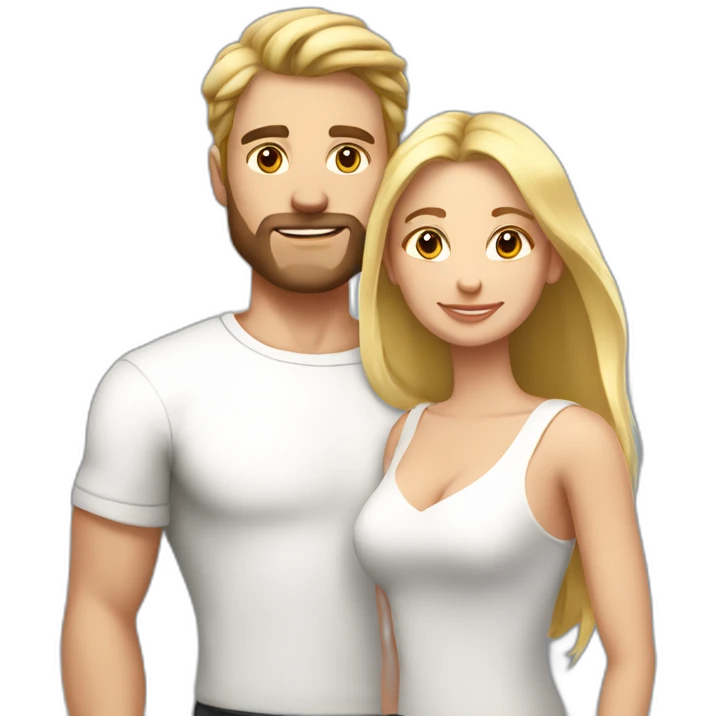 in love caucasian couple brownhear strong man, blonde woman emoji