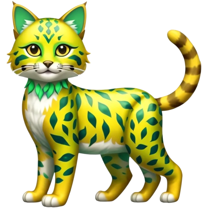 Shiny Tropical Exotic Green and Yellow Electrike-Sprigatito-Bobcat-Amaura-Aurorus-Shiny-glorp-cat-fusion (full body) emoji