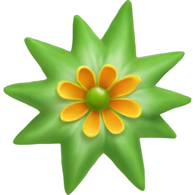star-shaped flower with a greenish-yellow color. Inside the flower, include a small, round, reddish-orange berry. emoji