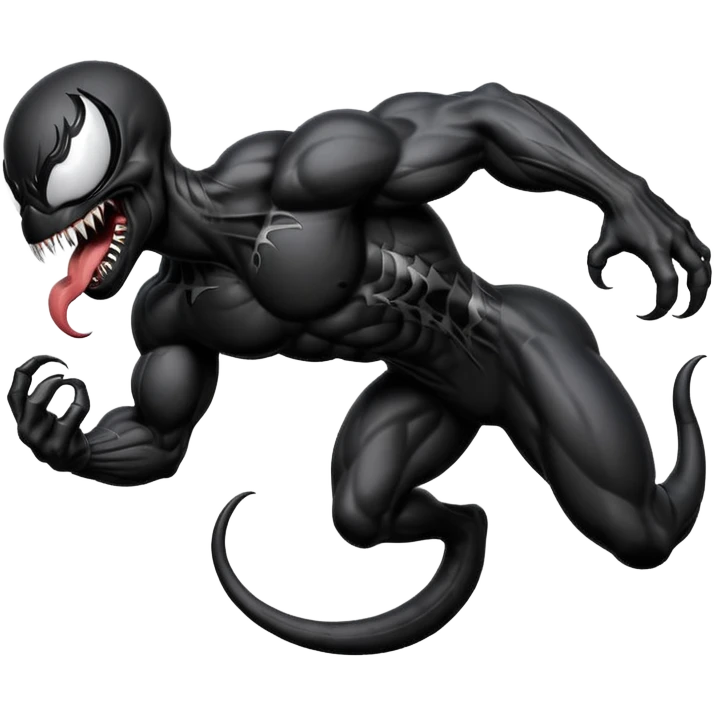 Venom crawling, clean black body, no logos or markings, expressive emoji style emoji
