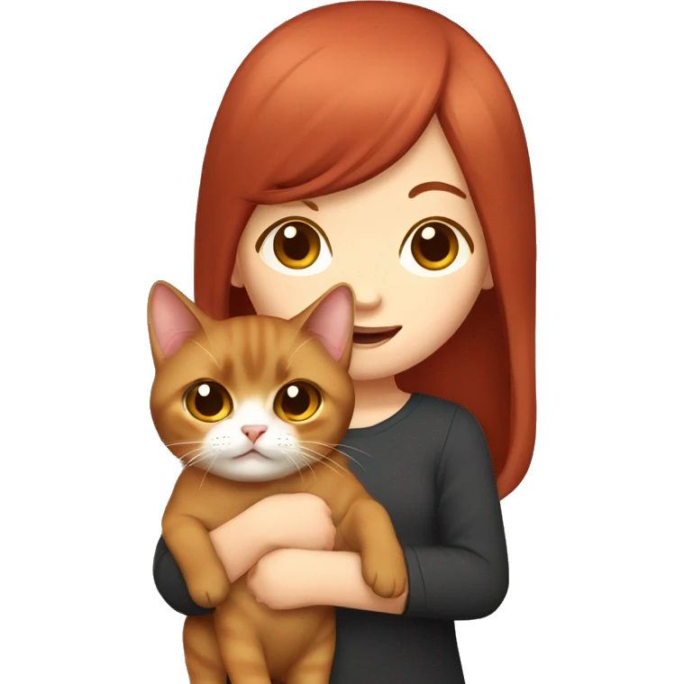 cherry red hair cute girl holding burmese brown cat emoji