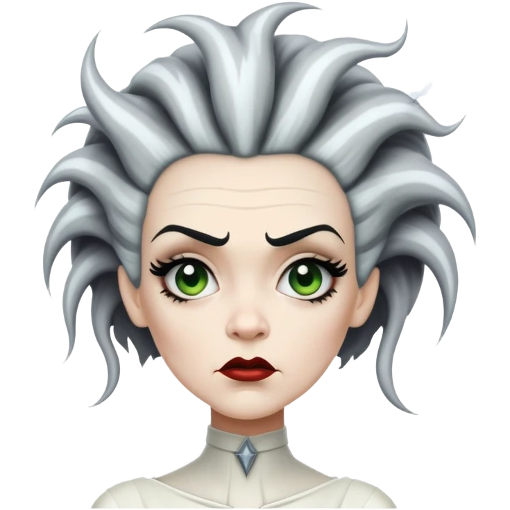 Bride of Frankenstein with tall black and white hair with lightning streaks emoji