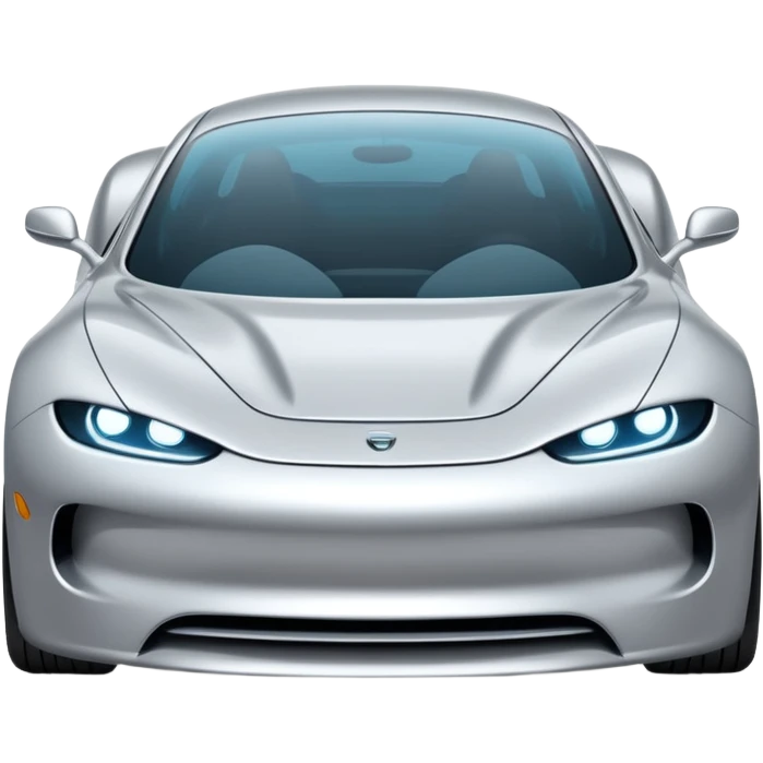 A low-profile futuristic car emoji made of polished silver chrome, wide body stance, smooth aerodynamic shape, glossy metallic surface, soft reflections, luxury swag aesthetic, minimal details, iOS emoji style, centered on clean white background, studio lighting emoji