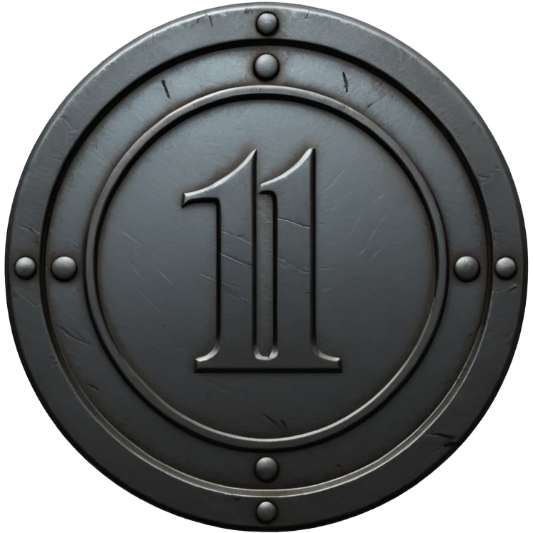 Minimal emoji, gothic metal coin made of black steel, engraved number 1 at the center, ancient industrial aesthetic, worn metal texture, no glow, no neon, flat emoji design, centered, transparent background emoji