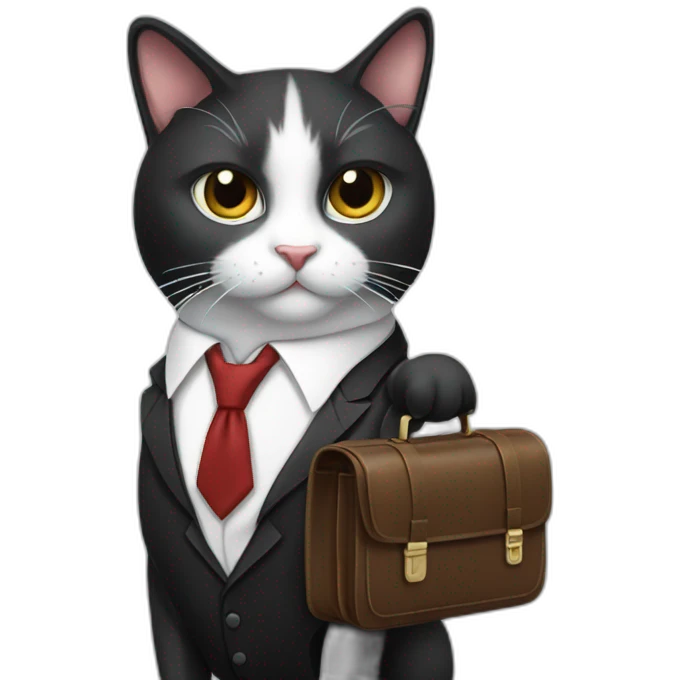 Tuxedo cat in tie and with briefcase emoji