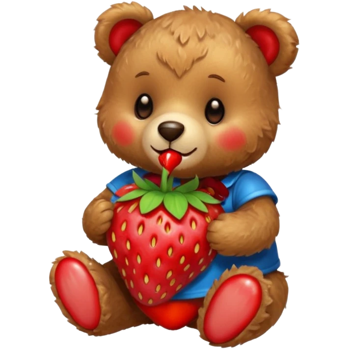 A cute teddy bear eating a strawberry  emoji