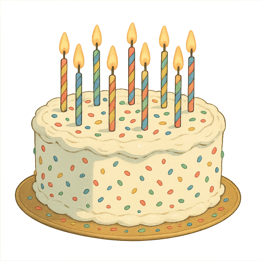 white birthday cake with sprinkles and candles emoji